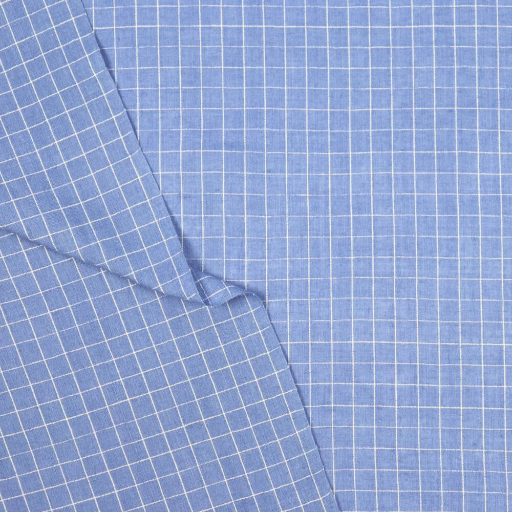 blue and white checked cotton sustainable fabric 