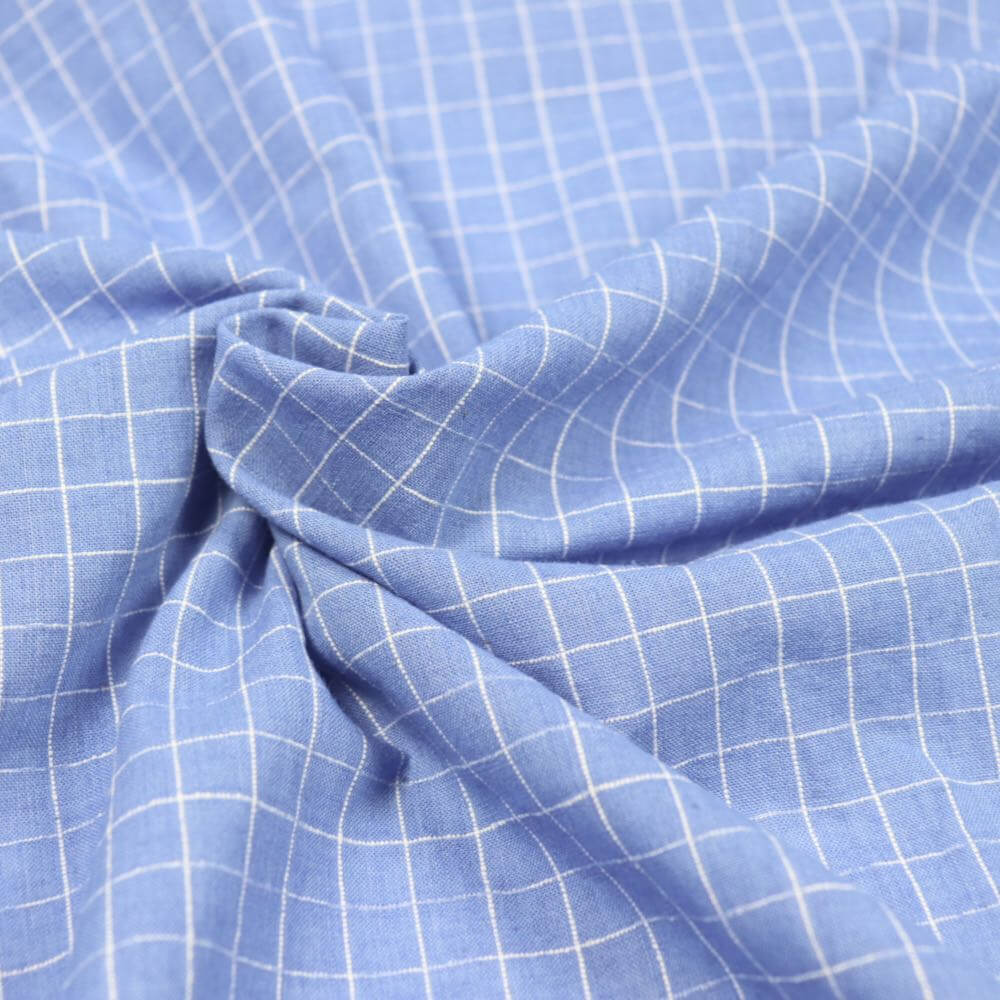 blue and white checked cotton sustainable fabric 