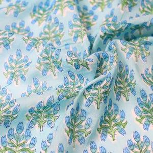 flower buds blue Indian hand block print cotton