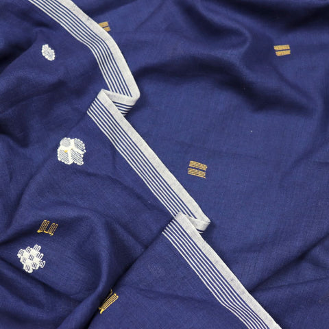 dark blue jamdani handloom cotton fabric