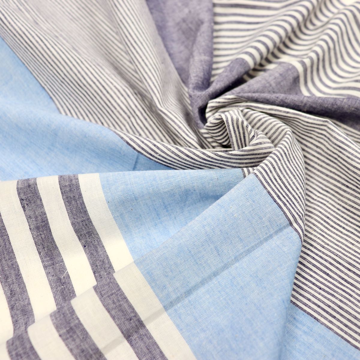 blue and white striped handwoven cotton fabric