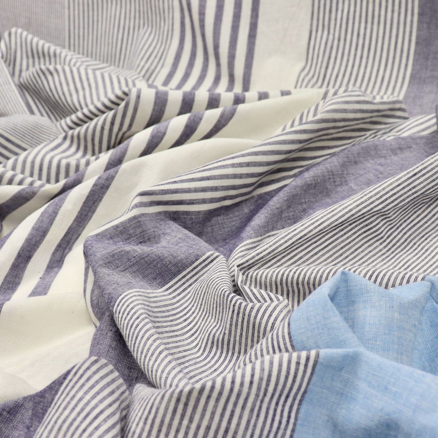 blue and white striped handwoven cotton fabric