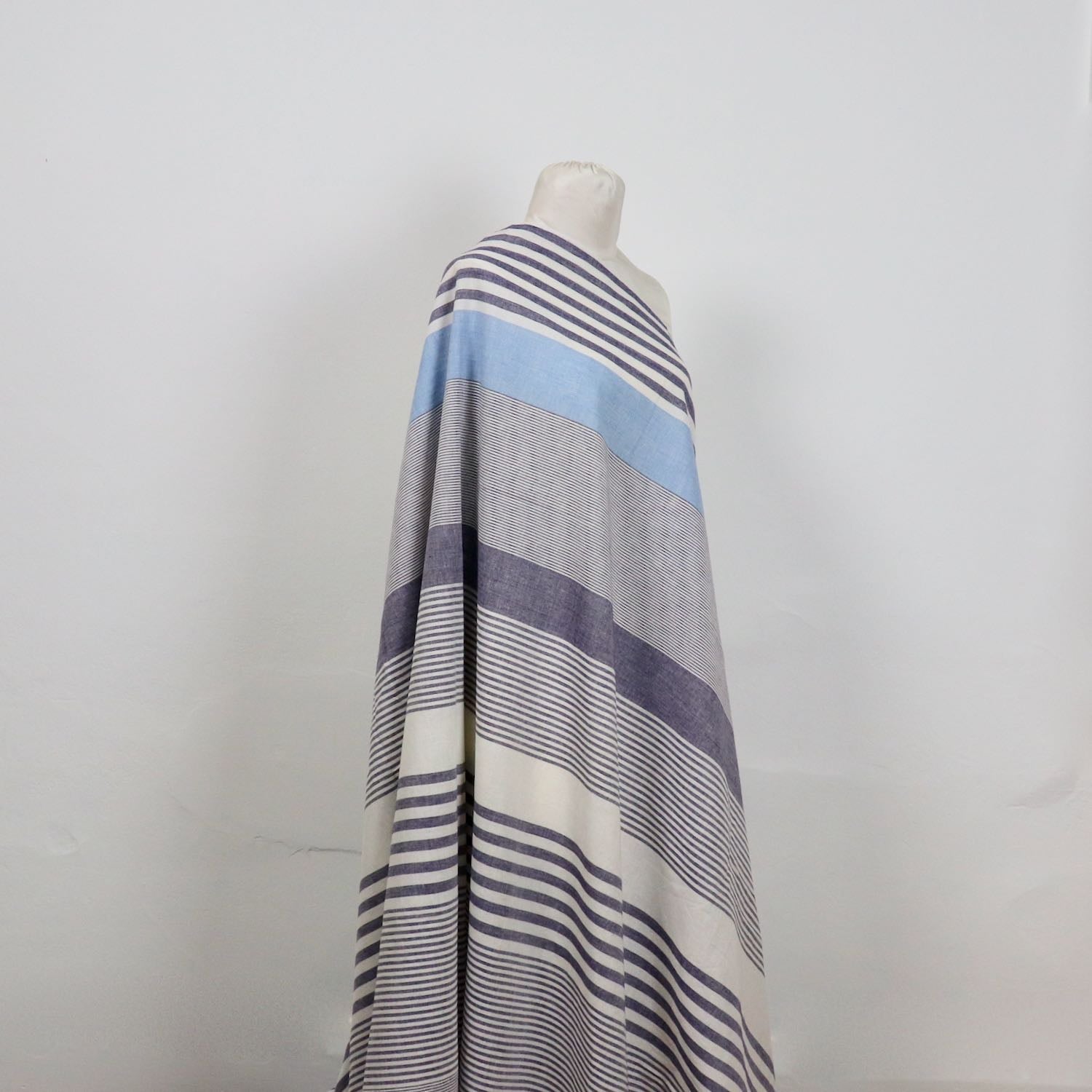 blue and white striped handwoven cotton fabric