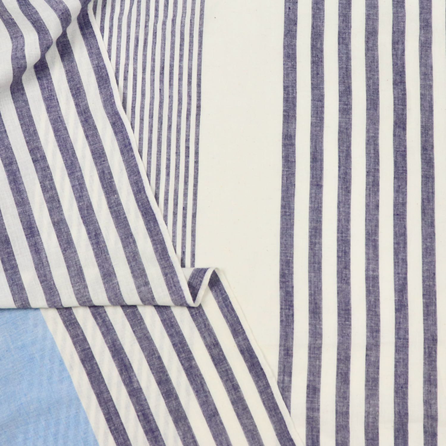 blue and white striped handwoven cotton fabric