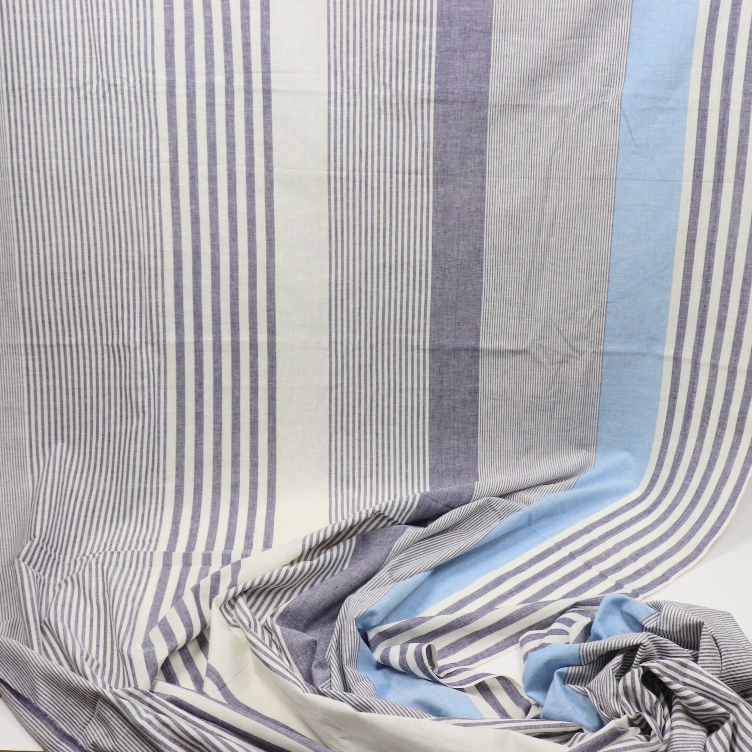 blue and white striped handwoven cotton fabric