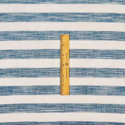 Ocean Blue Striped  Khadi Cotton Fabric