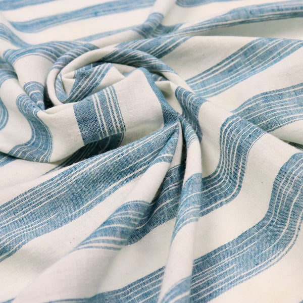Ocean Blue Striped  Khadi Cotton Fabric