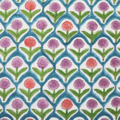 bright floral block print cotton fabric