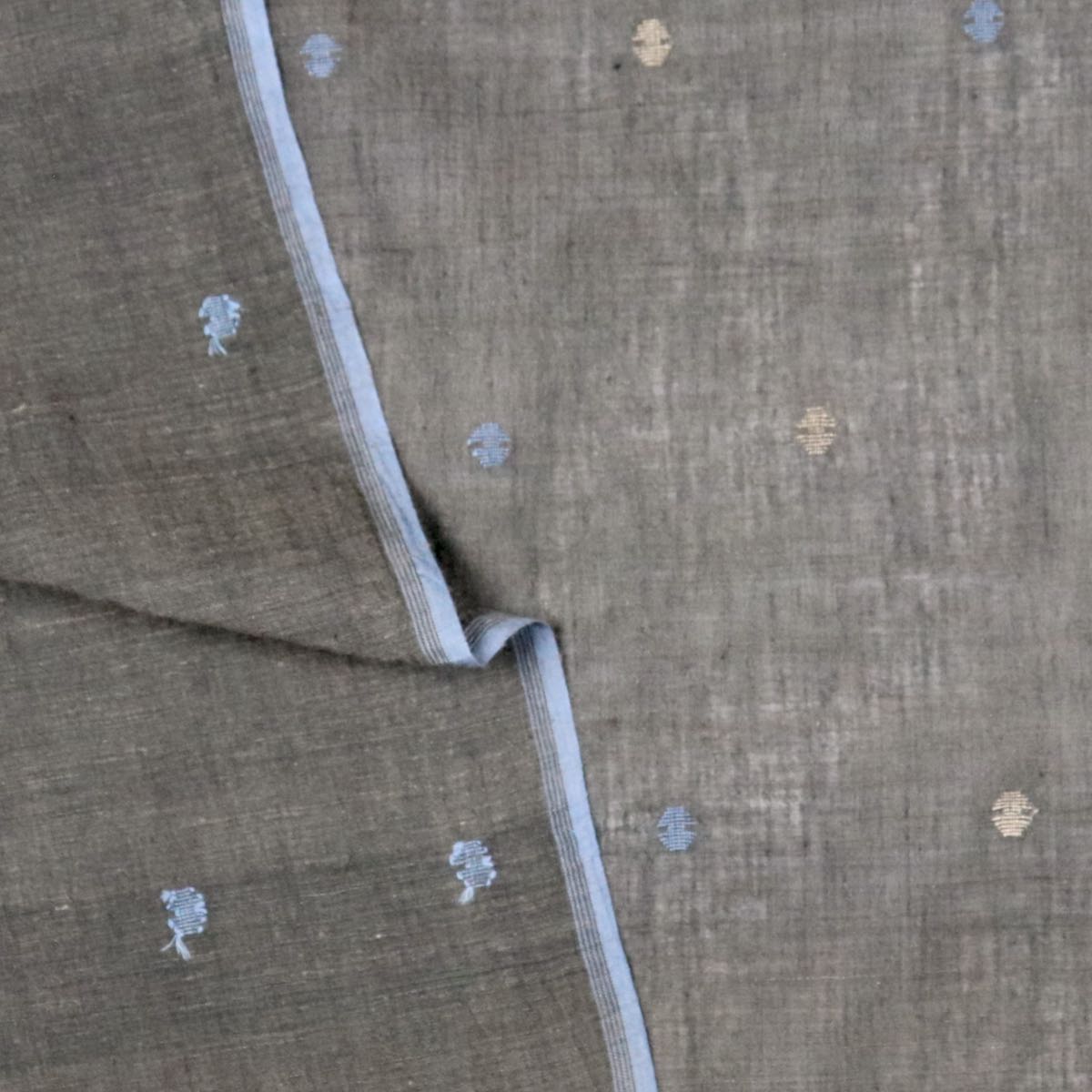 blue and brown jamdani handloom cotton fabric