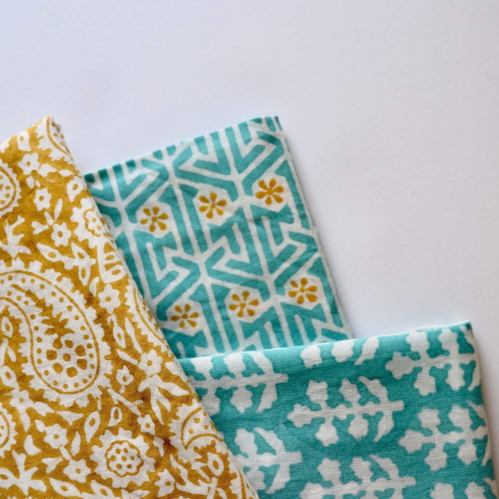 cotton fat quarters in blue and yellow