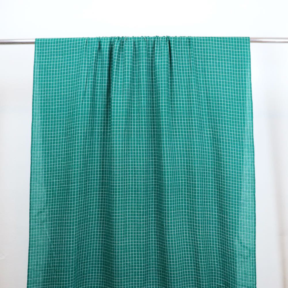 deep green and white check cotton dressmaking fabric