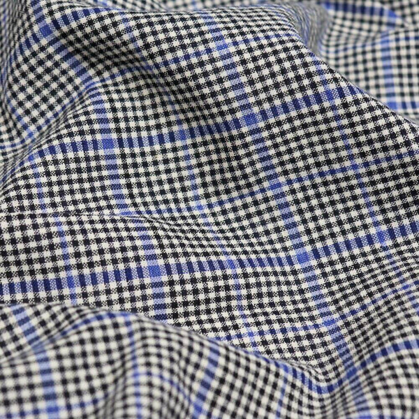 blue and black checked cotton fabric by the yard