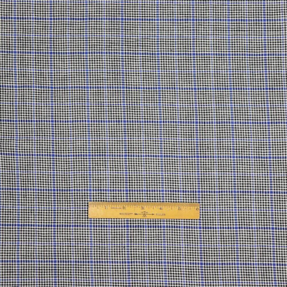 blue and black checked cotton fabric by the yard