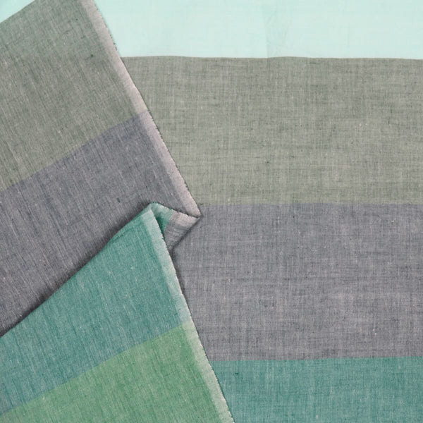 sea green hand woven cotton fabric wide stripes