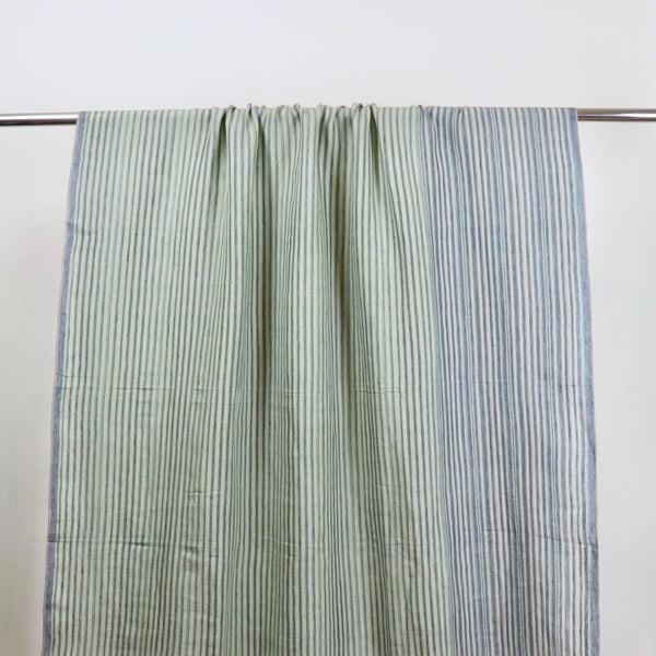 pale green and blue striped linen hand woven fabric