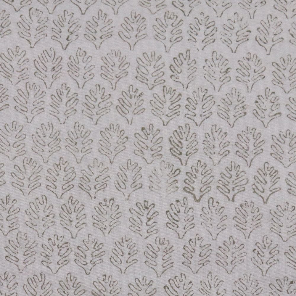 taupe frond print hand block cotton fabric