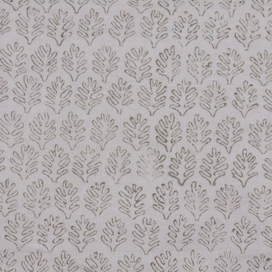 taupe frond print hand block cotton fabric