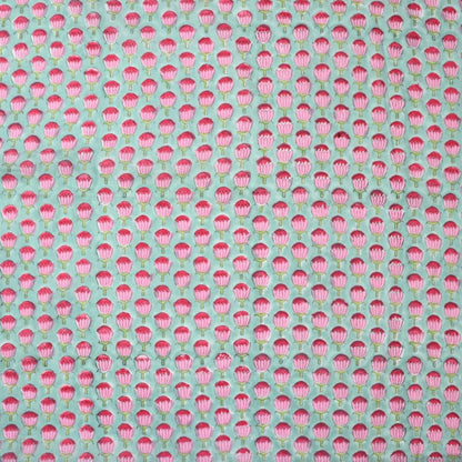 blue and pink floral block print cotton fabric