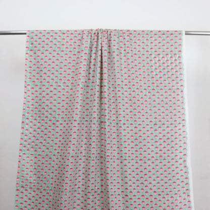 blue and pink floral block print cotton fabric
