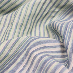pale green and blue striped linen hand woven fabric