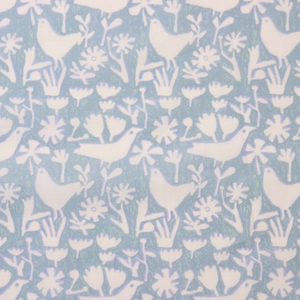 blue bird print cotton lawn from Hokkoh Japan 
