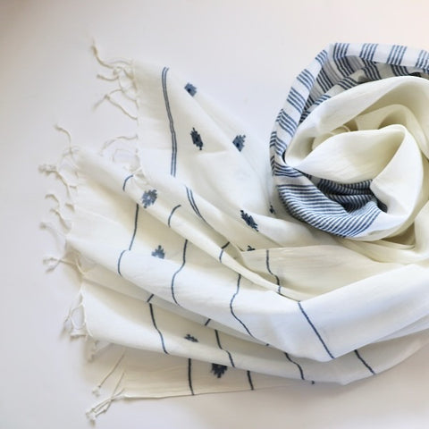 indigo striped jamdani cotton scarf