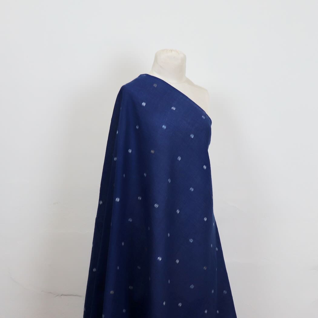 natural indigo dyed jamdani  khadi cotton fabric with silk