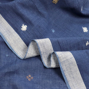 natural indigo jamdani handloom cotton fabric