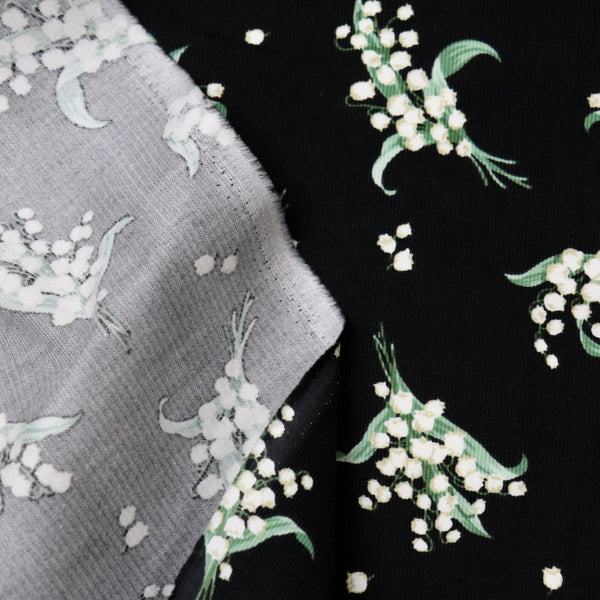 black floral print corduroy cotton fabric