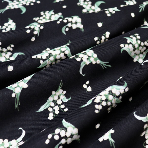 black floral print corduroy cotton fabric