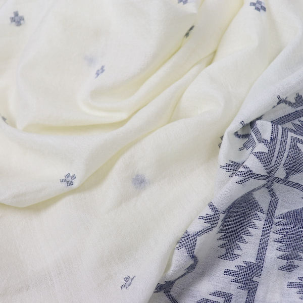 handloom jamdani wool shawl with indigo leaf design