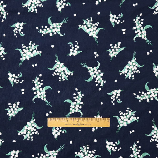 navy and white lily of the valley print Japanese fabric