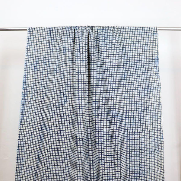indigo grid hand printed cotton fabric