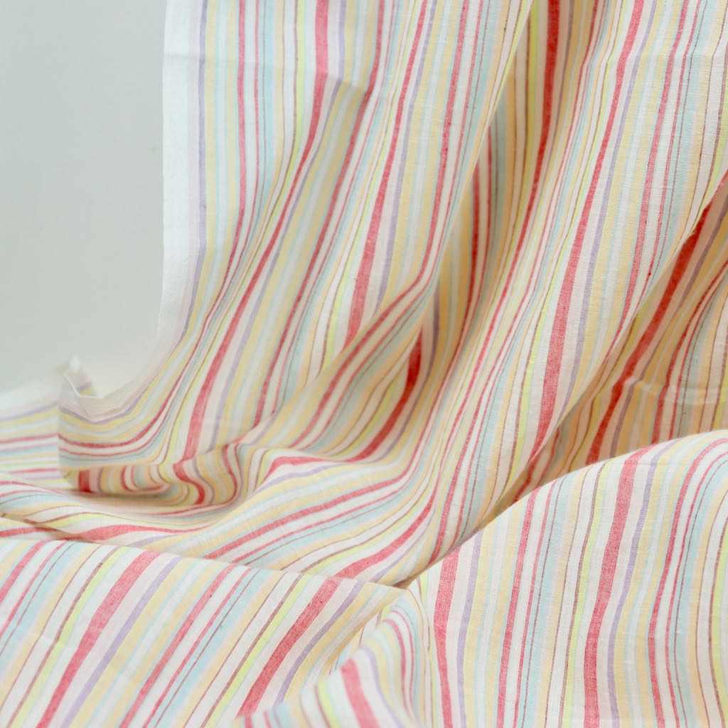 pastel stripes khadi cotton voile fabric