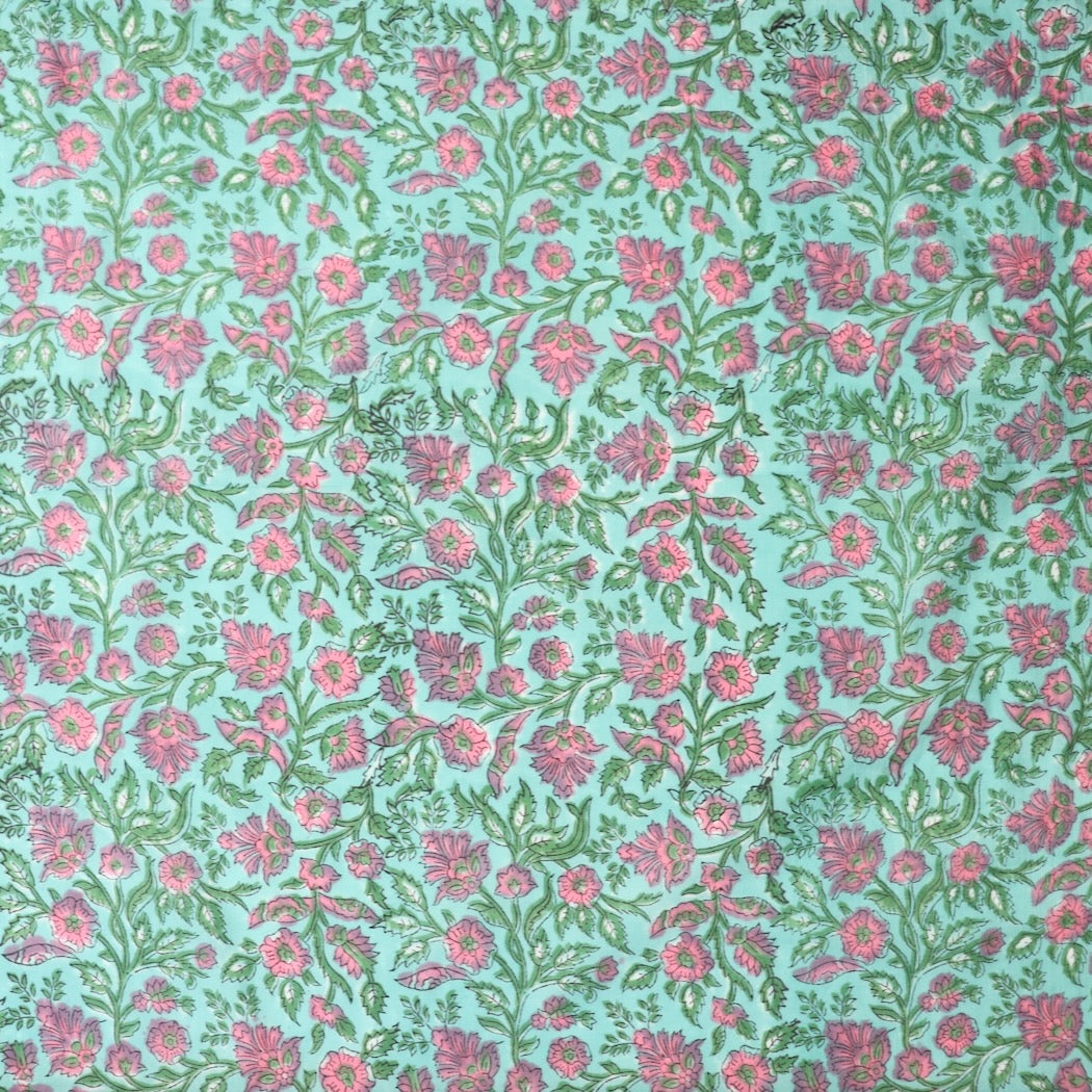 blue floral hand block print Jaipur cotton fabric