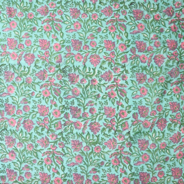 blue floral hand block print Jaipur cotton fabric