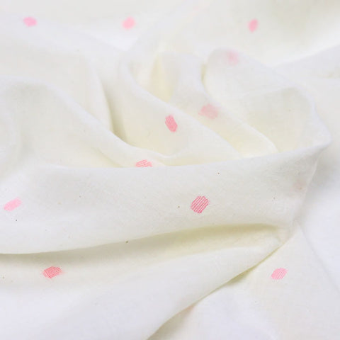 pink dots on white cotton jamdani fabric