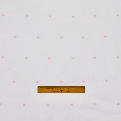 pink dots on white cotton jamdani fabric