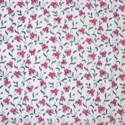 pink iris hand block printed cotton fabric