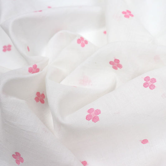 Pink Flower Jamdani Handwoven Cotton Fabric