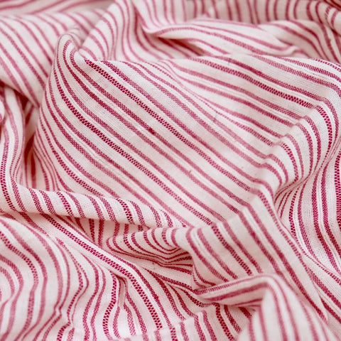 pink and white striped handwoven cotton fabric by the yard