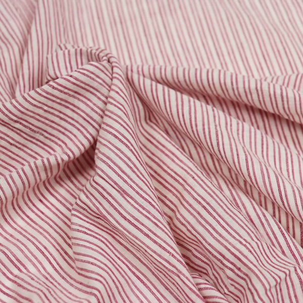 pink and white striped handwoven cotton fabric by the yard
