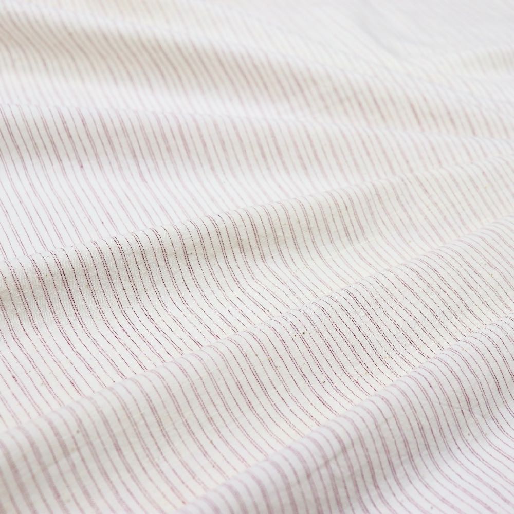 Swatch — Pinstripe Handloom Cotton — Garnet on White