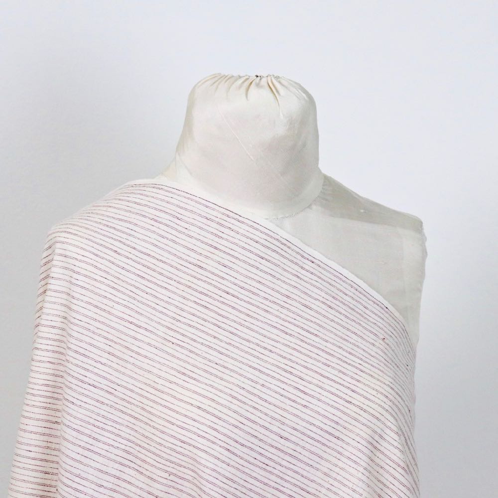 Swatch — Pinstripe Handloom Cotton — Garnet on White