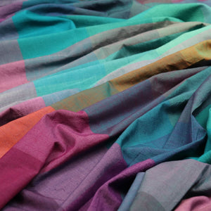 handwoven iridescent cotton fabric in rainbow colors