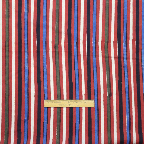 red stripes hand block print cotton shirting fabric
