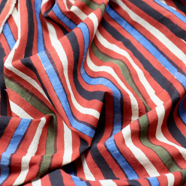 red stripes hand block print cotton shirting fabric