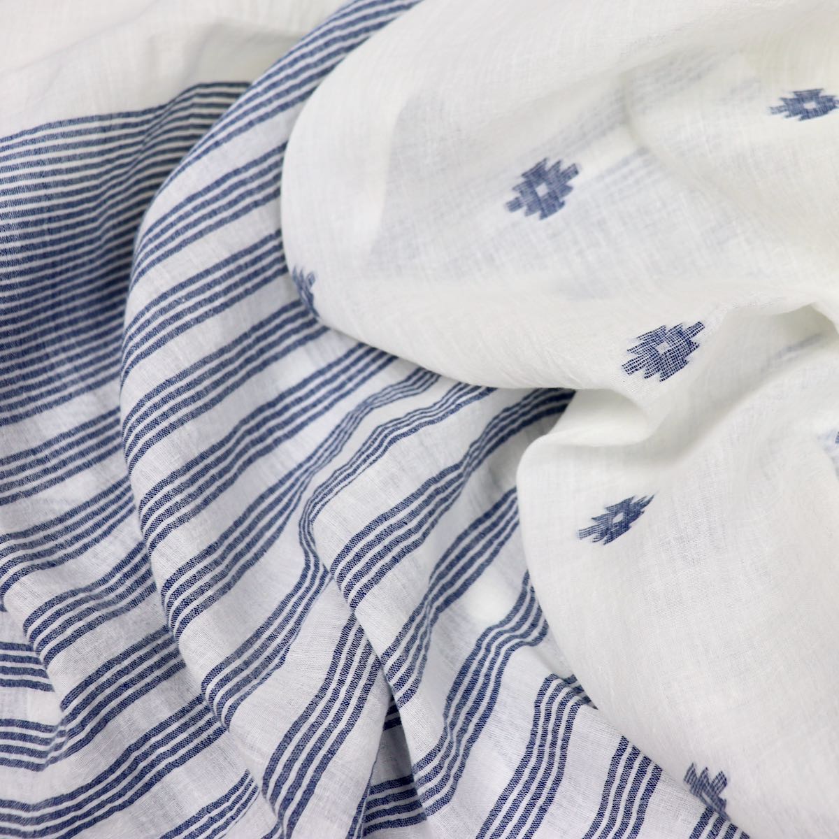 indigo striped jamdani cotton scarf