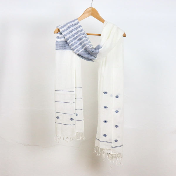 indigo striped jamdani cotton scarf