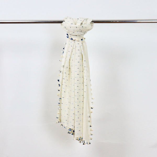 jamdani scarf with indigo weave and tassels